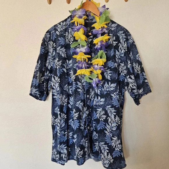 Aigle Men’s Hawaiian Shirt XL Blue Floral Tropical Underwater Print Short Sleeve - Picture 3 of 10